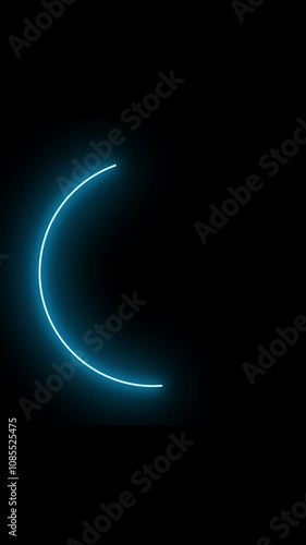 Round blue circle frame animation, neon light on black background, vertical design