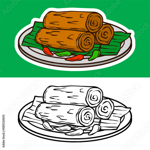 Indonesian Traditional Food Doodle Sticker Illustration