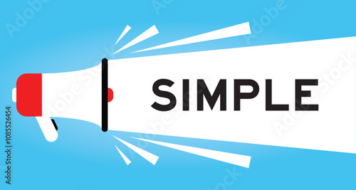 Color megaphone icon with word simple in white banner on blue background