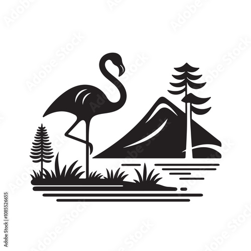 Flamingo silhouette vector design. Cute Flamingo logo, icon vector design black and white.