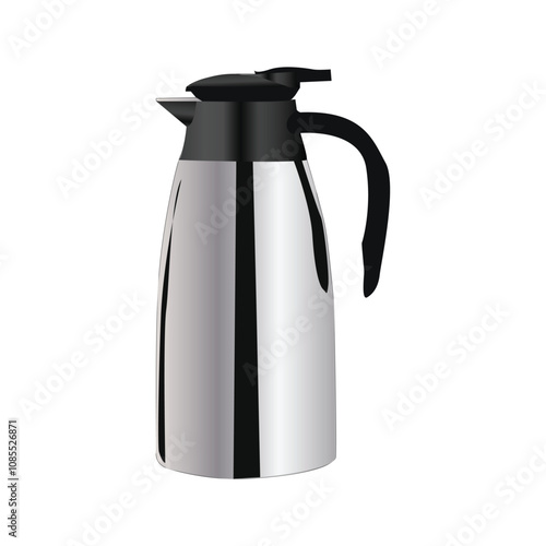 Silver Stainless Steel kettle illustration with white background