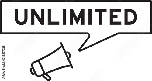 Megaphone icon with speech bubble in word unlimited on white background