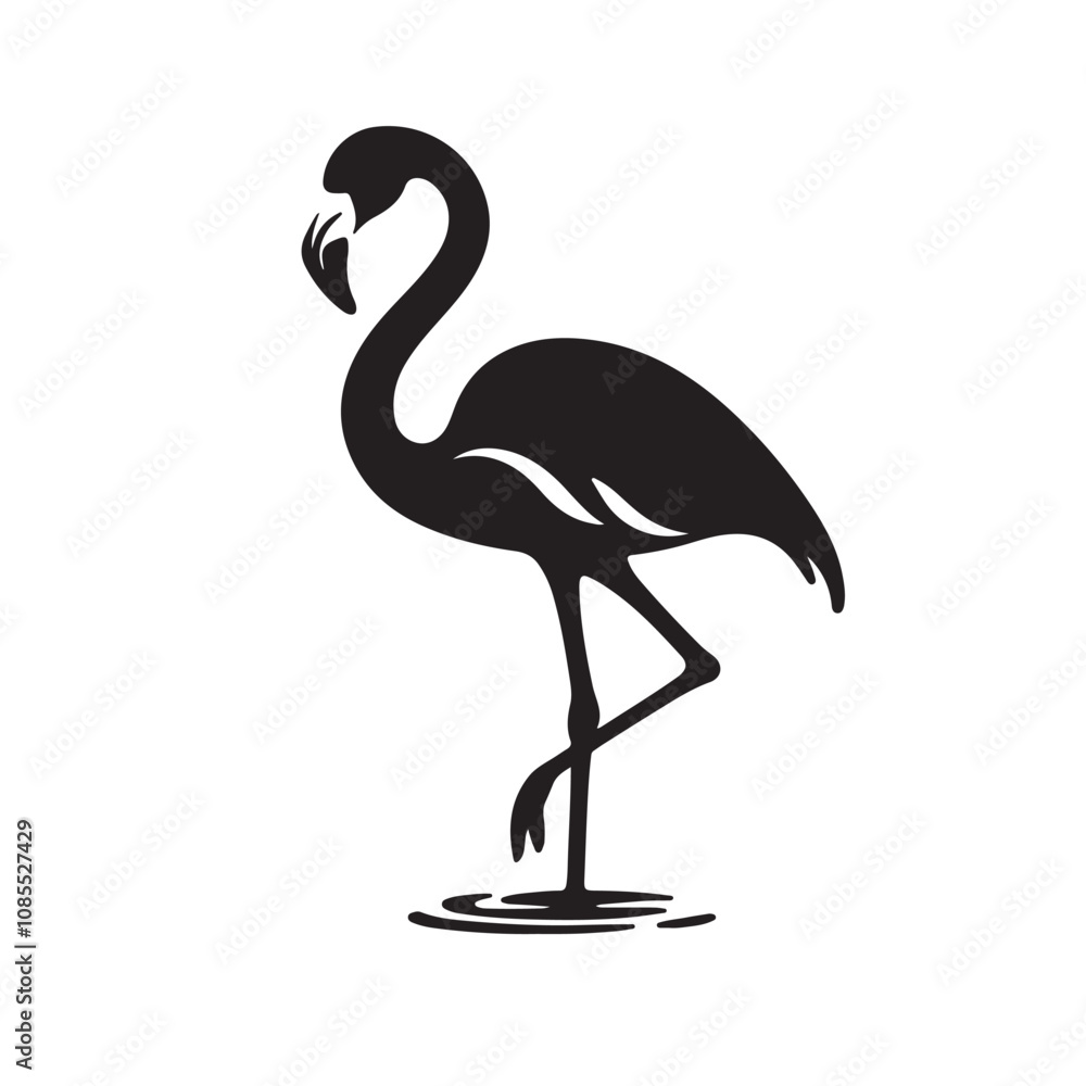 Obraz premium Flamingo silhouette vector design. Cute Flamingo logo, icon vector design black and white.
