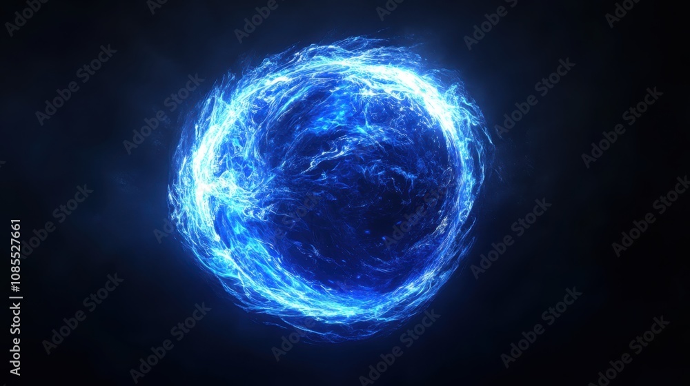 Fototapeta premium Glowing blue energy ring on dark background 
