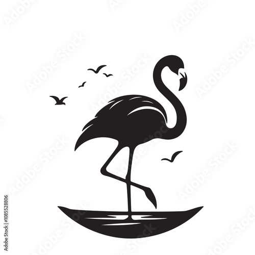 Flamingo silhouette vector design. Cute Flamingo logo, icon vector design black and white.