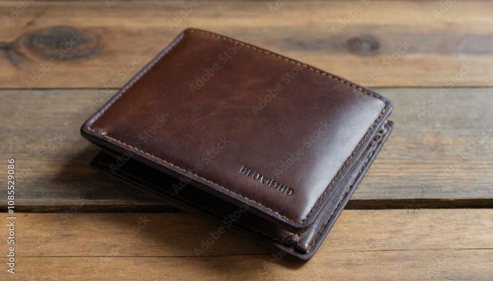 close-up of vegan leather wallet on wood close-up of vegan leather wallet on wood