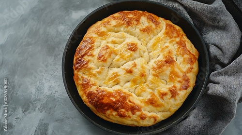 Cheesy bannock bread baked in a pan