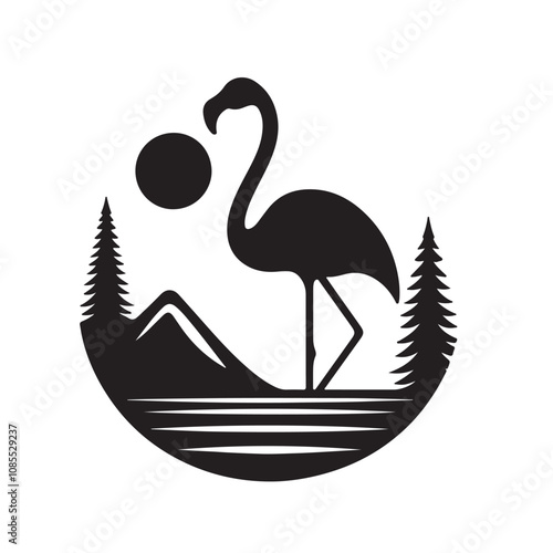 Flamingo silhouette vector design. Cute Flamingo logo, icon vector design black and white.