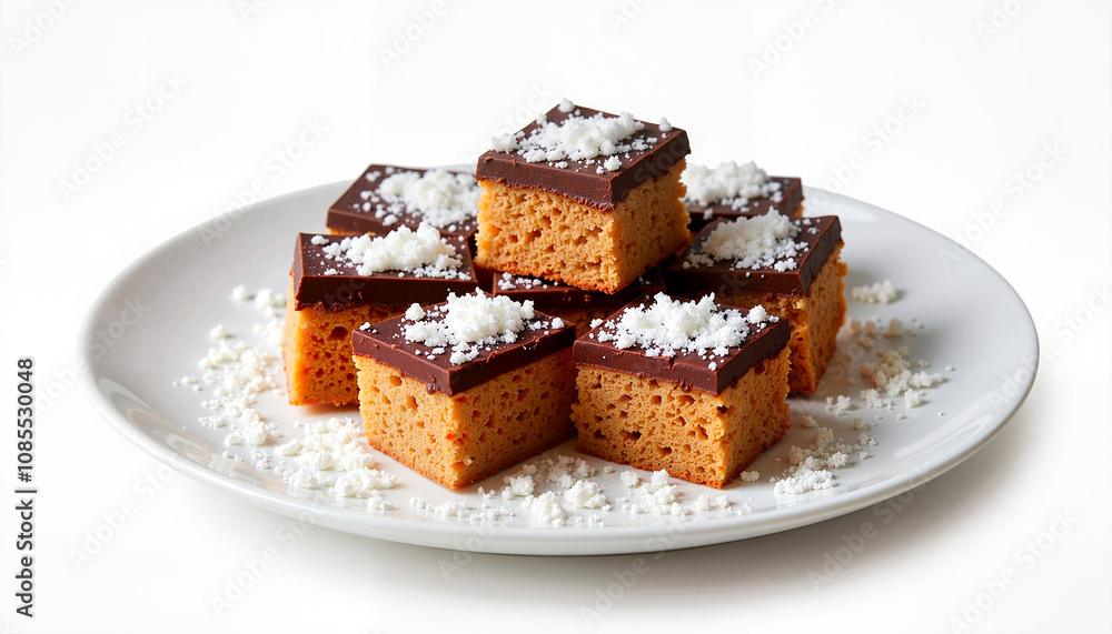 Dulce de leche squares topped with chocolate and coconut Dulce de leche squares topped with chocolate and coconut