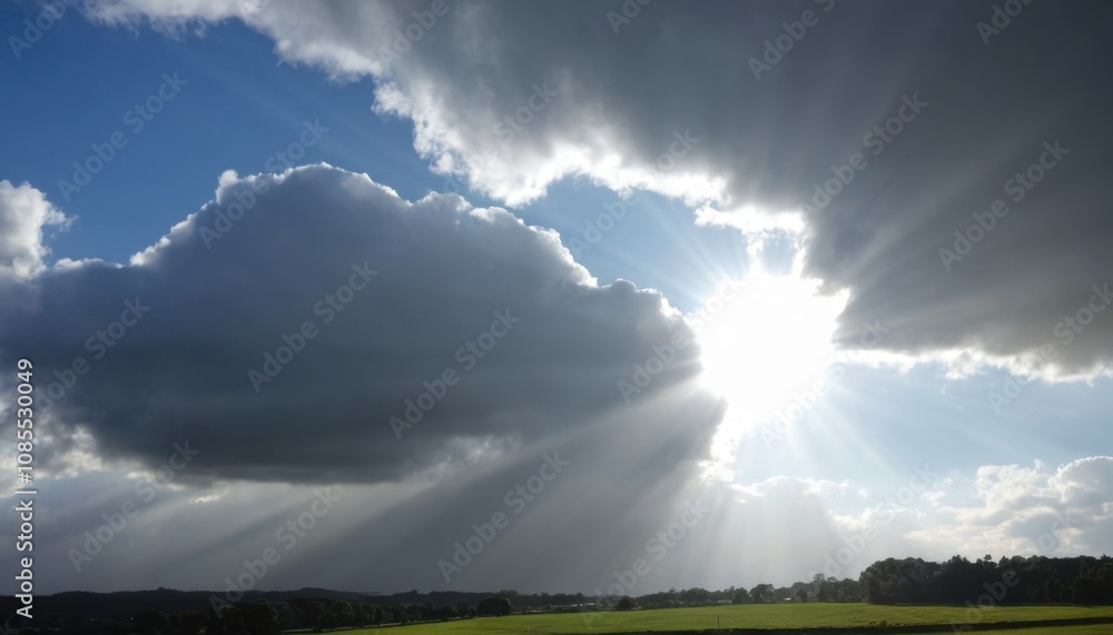 Fototapeta premium cloudy sky with sunlight breaking through in the distance