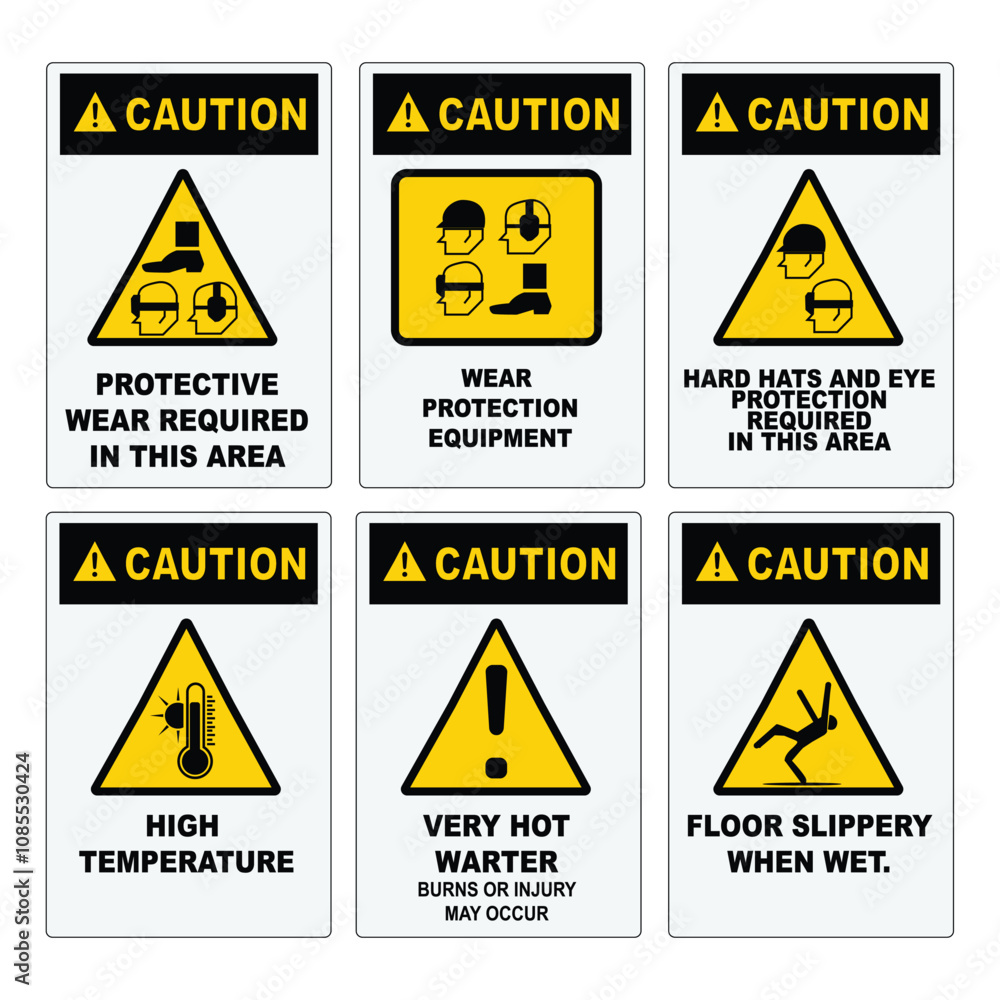 Isolated hazardous symbols on yellow triangle board sign. Set of safety and caution signs VOL 02 Isolated hazardous symbols on yellow triangle board sign. Set of safety and caution signs VOL 02