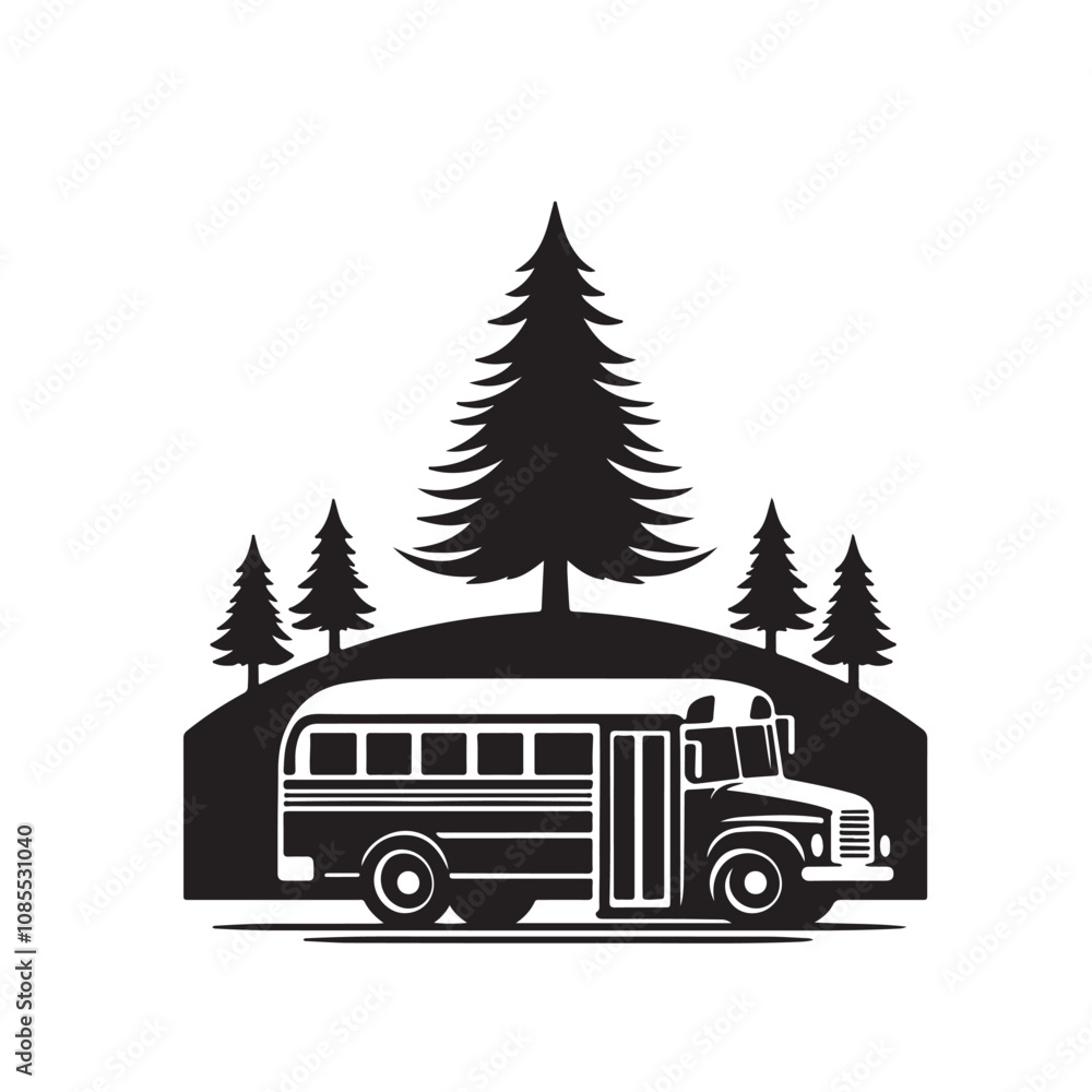 School bus silhouette vector. School bus logo, icon vector design black and white. School bus silhouette vector. School bus logo, icon vector design black and white.