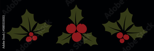 Christmas holly berry. Christmas symbol. Twigs of holly with berries and leaves. New year and winter, Christmas holidays and gifts.