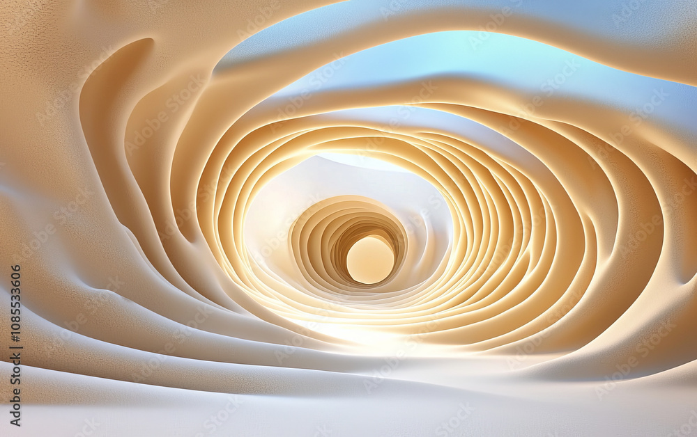 mesmerizing abstract tunnel with swirling, layered patterns creates sense of depth and movement. warm beige tones and soft lighting evoke serene and dreamlike atmosphere mesmerizing abstract tunnel with swirling, layered patterns creates sense of depth and movement. warm beige tones and soft lighting evoke serene and dreamlike atmosphere