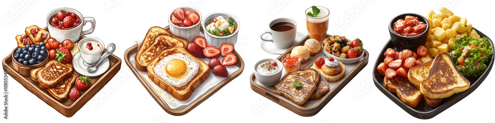 Breakfast Tray – A Tray Designed for Serving Breakfast, Complete with French Toast and Accompaniments Isolated on Clear White Background Highly Detailed Breakfast Tray – A Tray Designed for Serving Breakfast, Complete with French Toast and Accompaniments Isolated on Clear White Background Highly Detailed