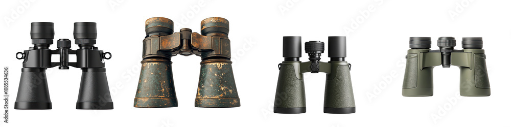 Fototapeta premium Binoculars – Optical Instruments Used for Birdwatching and Observing Wildlife from a Distance Isolated on Clear White Background Highly Detailed 