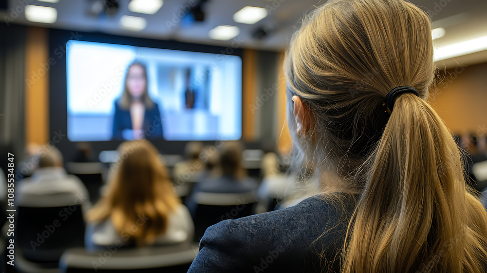 Woman moderating a question-and-answer session with in-person participants and remote viewers Woman moderating a question-and-answer session with in-person participants and remote viewers