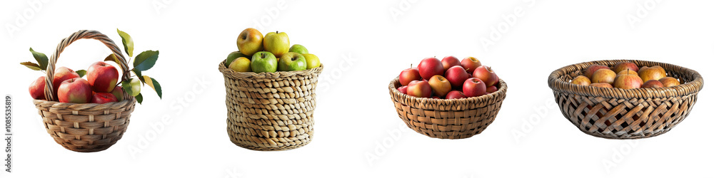 Apple Basket – A Woven Container Used to Hold Fresh Apples Isolated on Clear White Background Highly Detailed Apple Basket – A Woven Container Used to Hold Fresh Apples Isolated on Clear White Background Highly Detailed