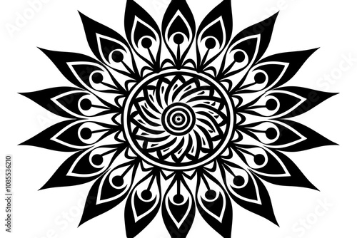 Black and white silhouette this pattern vector mandala. Mandala silhouette icon isolated white background 