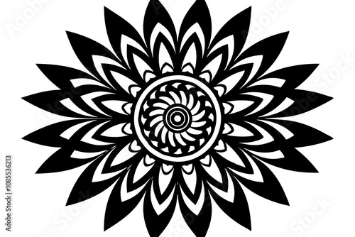 Black and white silhouette this pattern vector mandala. Mandala silhouette icon isolated white background 