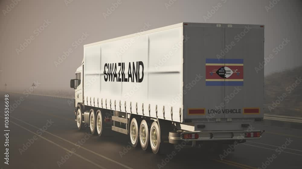 Logistics and Transportation Truck Lorry with Flag and Text on Trailer Swaziland