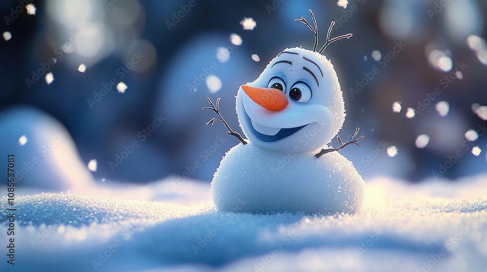 Obraz premium Happy Snowman in Winter Scene 