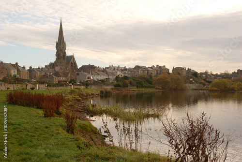 Kelso and church spire on River Tweed in November