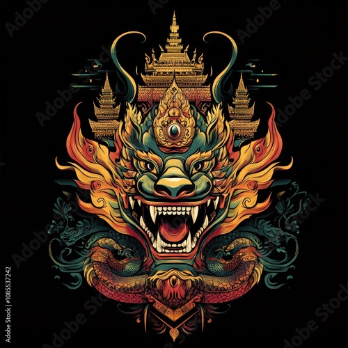 T-shirt design Majestic Thai Mythology Temple 