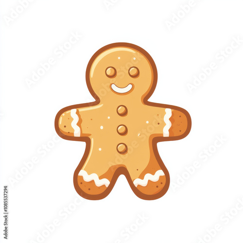 Gingerbread cookie character with cheerful expression, perfect for festive themes and holiday designs. This cute illustration captures essence of seasonal treats