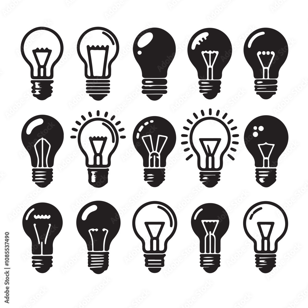 Light Bulb silhouette set vector. Electric bulb icon set. Light bulb collection vector design. Light Bulb silhouette set vector. Electric bulb icon set. Light bulb collection vector design.