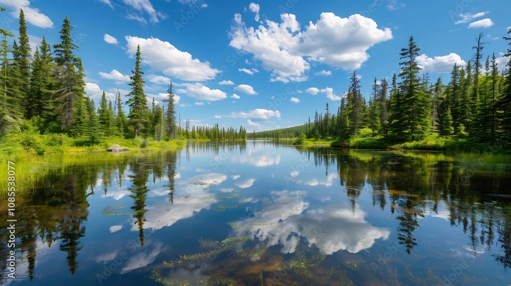 Serene Reflection in a Forest Lake Serene Reflection in a Forest Lake