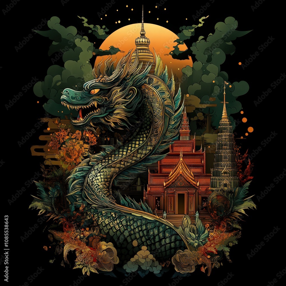 T-shirt design Majestic Thai Mythology Temple T-shirt design Majestic Thai Mythology Temple