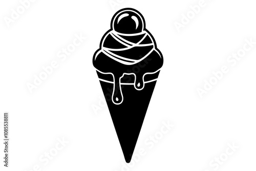 A drawing of an ice cream cone with a line drawing of ice cream
