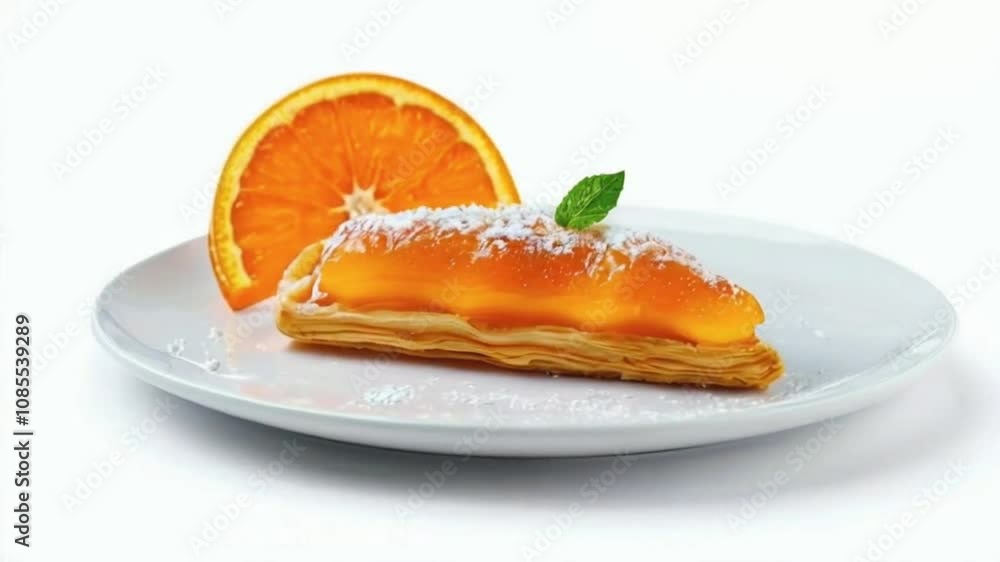 Rotate Plate with Orange on white background. French pastry High quality HD 4K Video Clip Rotate Plate with Orange on white background. French pastry High quality HD 4K Video Clip