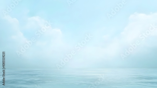 Serene tranquil blue ocean with gentle clouds