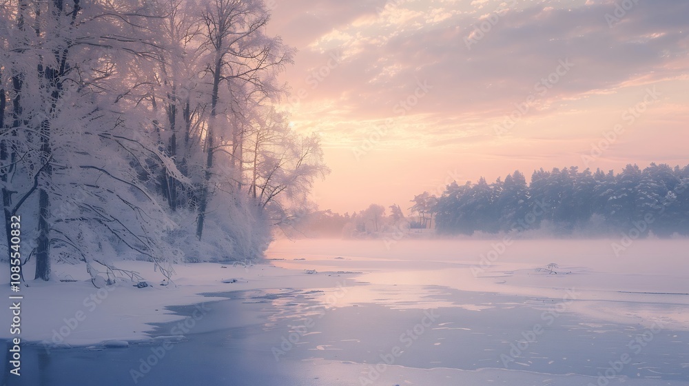 Winter Wonderland: A Frozen Lake at Dawn Winter Wonderland: A Frozen Lake at Dawn