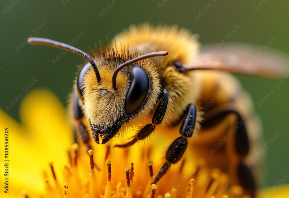 macro close up bee on yellow flower macro close up bee on yellow flower
