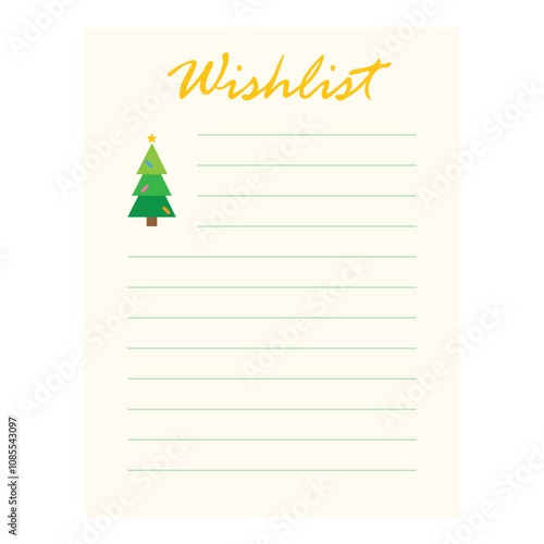 Blank wish list with christmas tree. New Year holiday  element "My Christmas Wishlist"