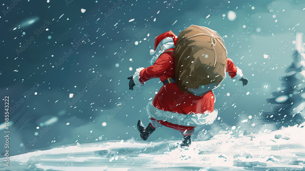 santa clause with huge bag delivering gifts santa clause with huge bag delivering gifts