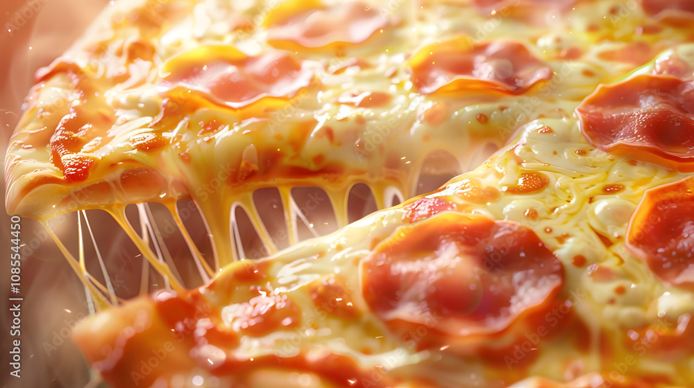 Close Up of Hot Pepperoni Pizza Slice with Melting Cheese  Perfect Comfort Food Shot