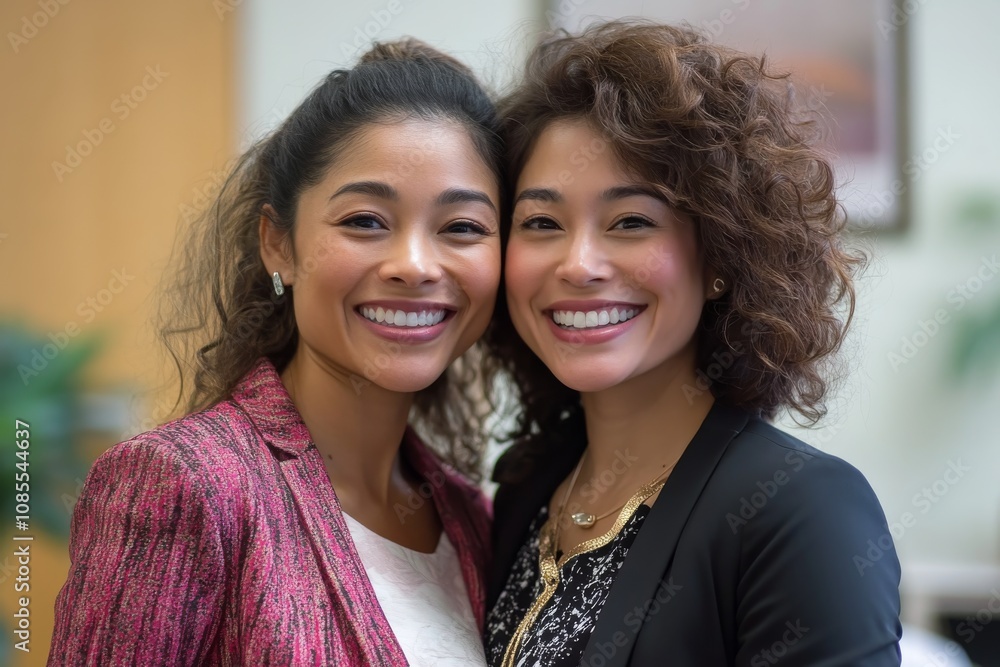 Two Diverse Smiling Women Business Partners Friends Happy Portrait Two Diverse Smiling Women Business Partners Friends Happy Portrait