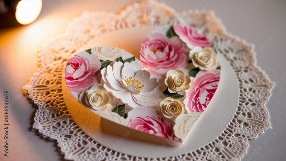 Fototapeta premium Floral heart-shaped decorative box with roses for romantic gift concept