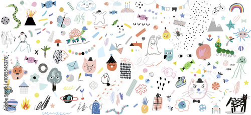 Doodles for kids. Cute abstract creative fun background. Vector. 