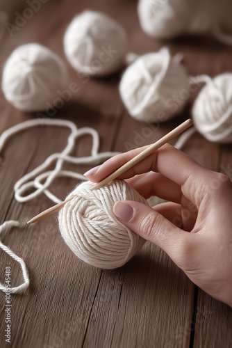 knitting wool and knitting needles photo