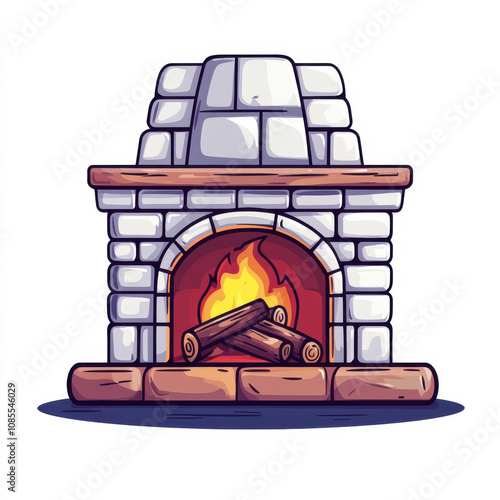 Obraz na płótnie cozy cartoon fireplace illustration with stone structure and burning logs. warm flames create welcoming atmosphere, perfect for chilly evening w salonie