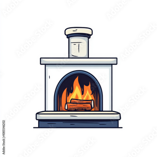 Obraz na płótnie Cozy fireplace illustration with warm fire and logs, perfect for winter ambiance. This cartoon style design features bold outline and simple, inviting aesthetic w salonie