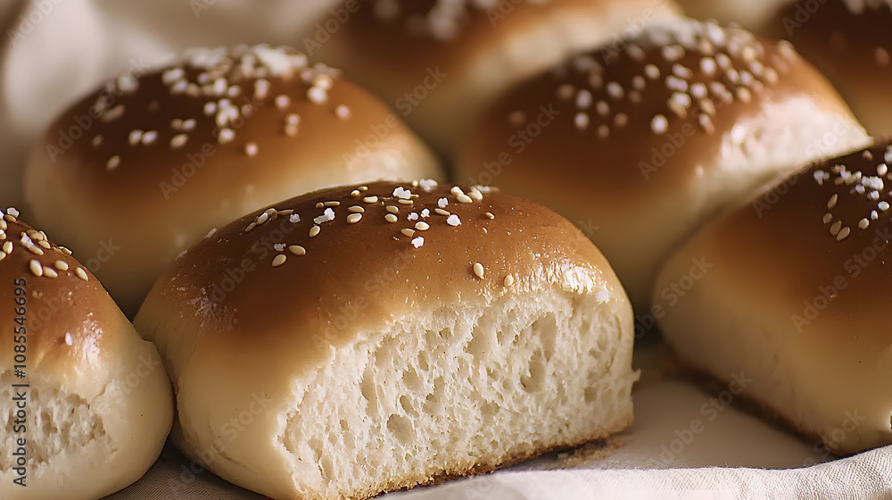 Freshly baked soft bread rolls with sesame seeds Freshly baked soft bread rolls with sesame seeds