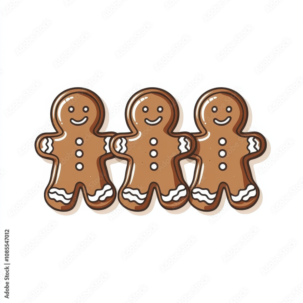 Fototapeta premium Gingerbread cookies with bold outline, featuring three cheerful figures. Perfect for holiday themes and festive decorations, these cookies bring joy and warmth