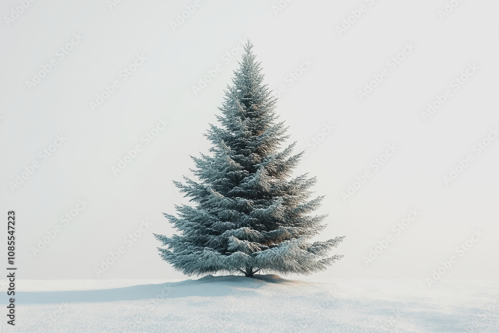 Artistic 3D Illustration of a Snow-Covered Christmas Tree Isolated on a White Background, Perfect for Holiday-Themed Designs and Backgrounds Artistic 3D Illustration of a Snow-Covered Christmas Tree Isolated on a White Background, Perfect for Holiday-Themed Designs and Backgrounds