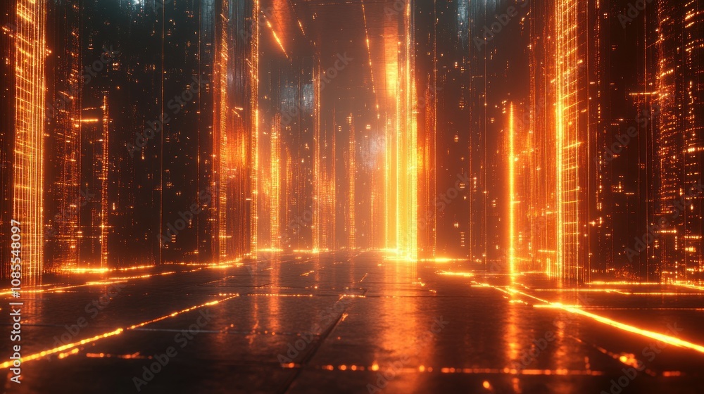 Futuristic digital corridor with glowing elements. Futuristic digital corridor with glowing elements.